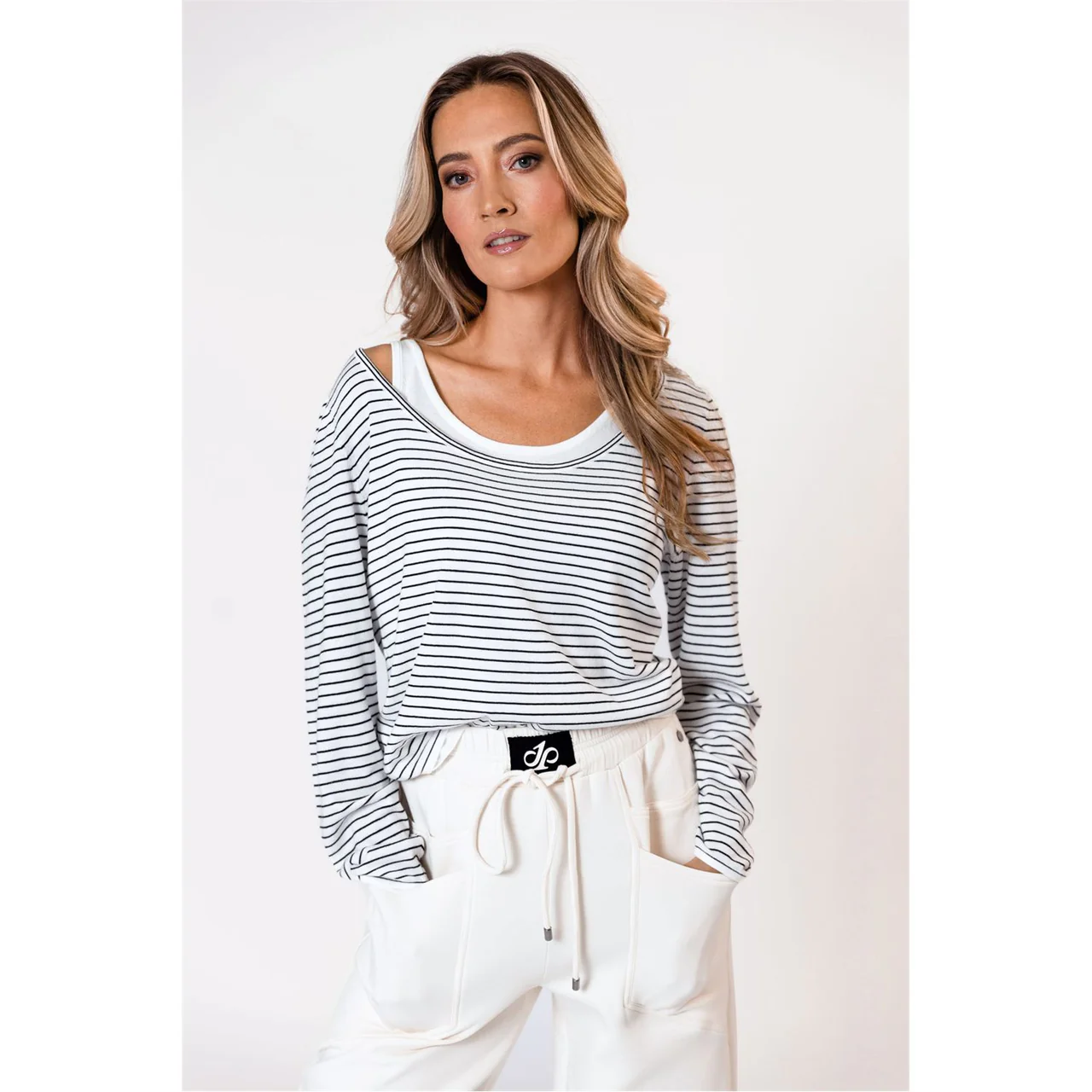 Débardeur EILEEN FISHER En Lin Blanc - Taille L, Neuf Avec étiquette, Jauge Fine Rayures Ombrées